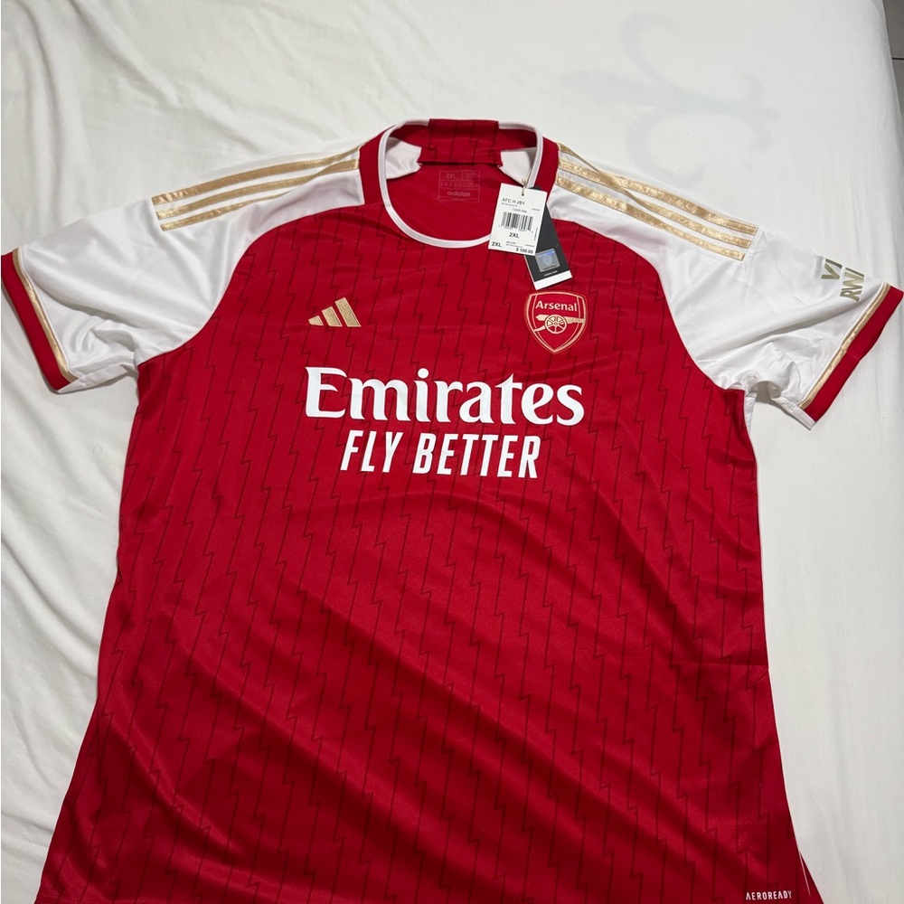 Arsenal Red and White Adidas Jersey